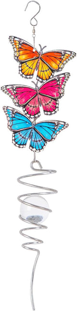 18" Wind Spinner Hanging Metal Figurine Spinner with Glass Ball for Garden Décor, Wind Sculptures & Spinners for Indoor Outdoor Garden Ornament, Butterfly, Mother's Day Gift