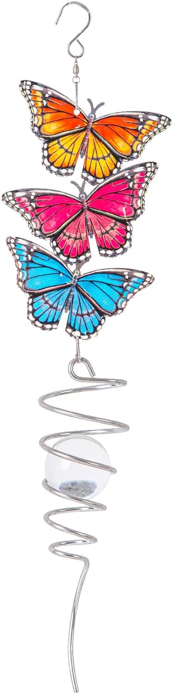 18" Wind Spinner Hanging Metal Figurine Spinner with Glass Ball for Garden Décor, Wind Sculptures & Spinners for Indoor Outdoor Garden Ornament, Butterfly, Mother's Day Gift
