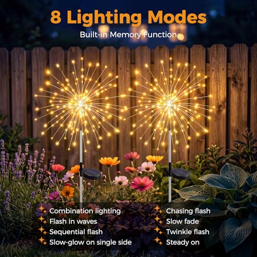 Solar Garden Lights - 8 Modes Firework, 2 Pack