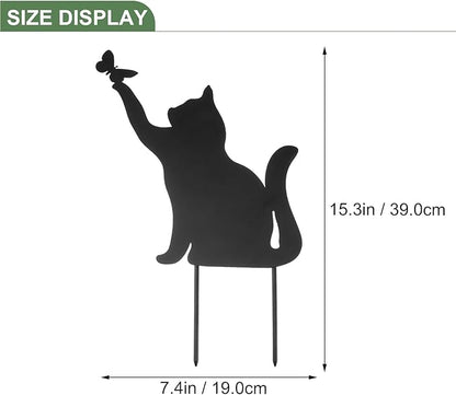 Yardwe Metal Cat Garden Statue Outdoor Animal Decoration 14.56X9.44In Black Cat Ornament for Patio Lawn Backyard
