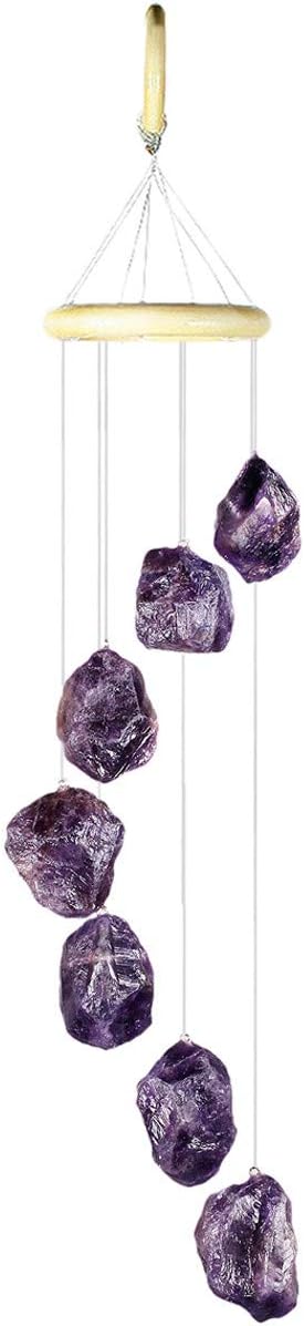 mookaitedecor Amethyst Stones Rough Crystals Wind Chimes for Home Garden Decoration 17-21 Inches