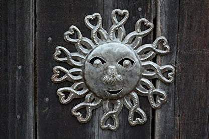 It's Cactus Metal Sun Faces, Handmade Haiti, Recycled Oil Drum Art, Sunny Home Decor (Sun with Hearts)