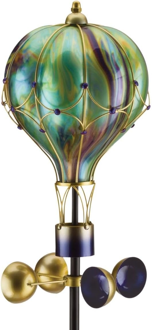 Regal Art & Gift Swirl Balloon Spinner, 62-Inch Solar Garden Stake - Metal Wind Spinner with Solar Light - Outdoor Kinetic Garden Sculpture for Yard Art, Patio & Lawn Décor - Green