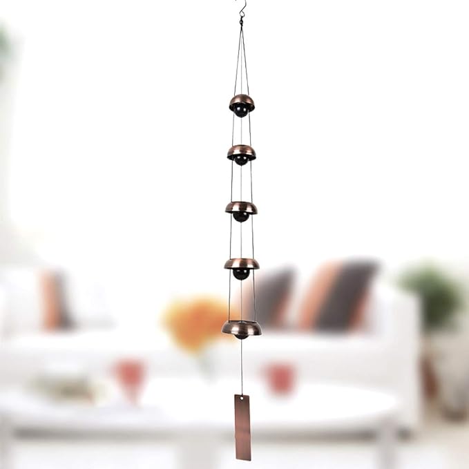 JIANWEI Bell Wind Chimes Temple Wind Bell, Vintage Copper Bell, Feng Shui Wind Chimes with 5 Bells, Memorial Wind Chime for Home Yard Balcony Window Outdoor(Bronze)