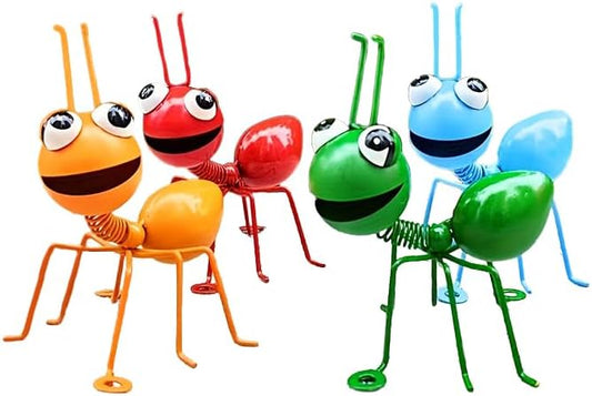 Decorative Iron Art Big Eyed ant Garden Decoration, Colorful Outdoor Lawn, Garden, Courtyard Sculpture Ornaments, 4-Piece Set, can be Wall Hung (Blue, Orange, Red, Green)