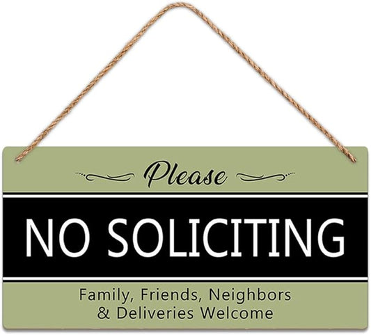 SCAZOMV Please No Soliciting Family Friends Neighbors Deliveries Welcome Thank You Funny Rustic Wood Front Door Sign Vintage Wall Art Hanging Plaque Porch Yard Home Farmhouse Decor 10''x 5''