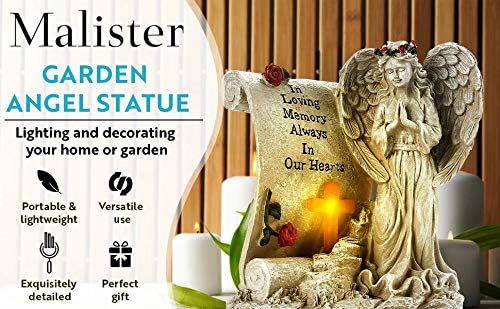 Malister Memorial Gifts - Garden Angel Statue Sympathy Gift with Solar Led Light, Bereavement Gifts, Memory of Loved One, Cemetery Grave Decorations, Remembrance Condolence Gift, Angel Figurines