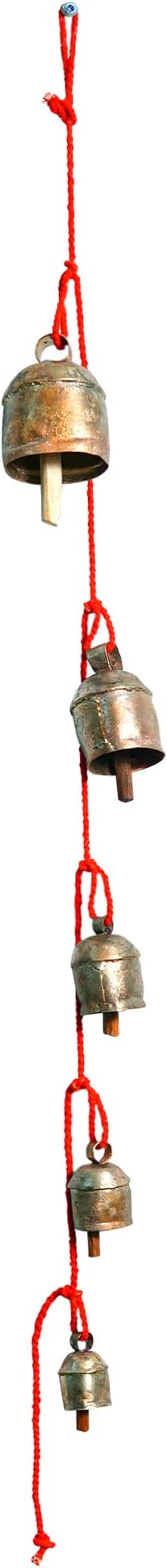 Handmade Rustic Wind Chimes with 5 Brass-Coated Metal Bells (30") – Boho Hanging Bell for Outdoor Patio, Lawn, Balcony, Garden, Door, Farmhouse & Vintage Christmas Decor