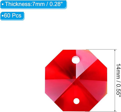 PATIKIL K9 Crystal Octagon Beads 2 Holes Pendants, 60 Pack 14mm Chandelier Prisms Parts Ornaments Hanging Beads for DIY Arts Crafts Decoration, Red
