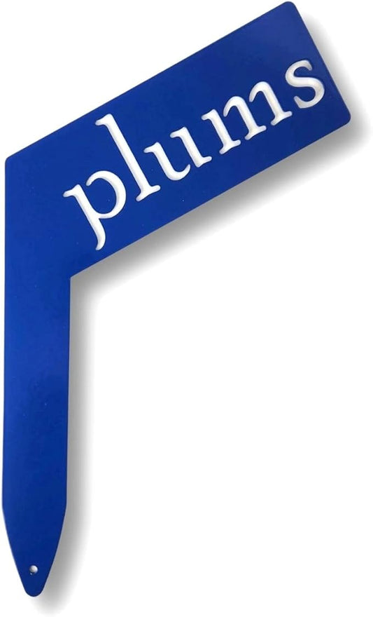 Planter Size Small Metal Garden Plant Vegetable Flower or Herb Markers 13.5 Inches Tall (plums, Blue)