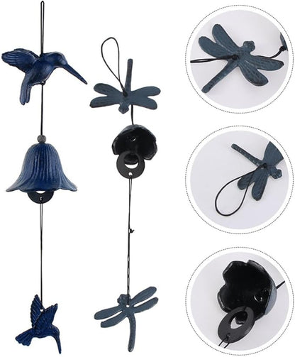 Milisten 2pcs Vintage Iron Wind Chime Japanese Hanging Decor for and Patio Design Unique Hummingbird and Dragonfly Shapes Elegant Outdoor Ornament