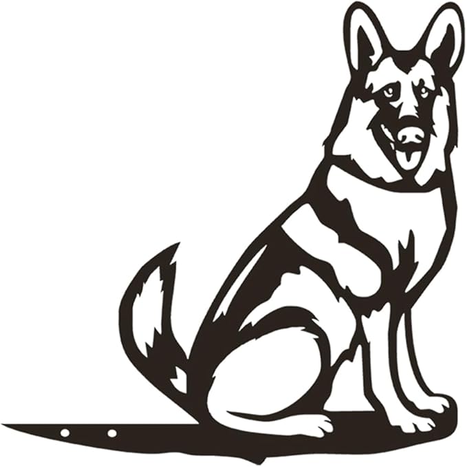 Garden Dog Statue Ornament, Metal German Shepherd Garden Stake Outdoor Black Dog Silhouette for Garden, Yard, Lawn (A)