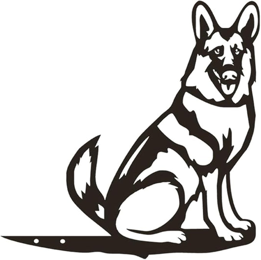 Garden Dog Statue Ornament, Metal German Shepherd Garden Stake Outdoor Black Dog Silhouette for Garden, Yard, Lawn (A)