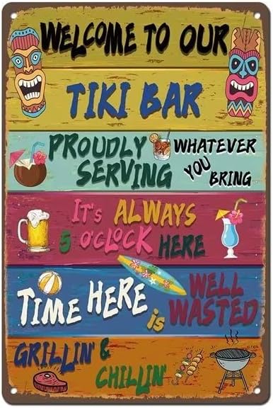 Vintage Welcome to Our Tiki Bar Sign - 8x12 Inches Decorative Sign for Outdoor Use, Perfect for Beach House, Poolside, Party, and Tiki Bar Decor