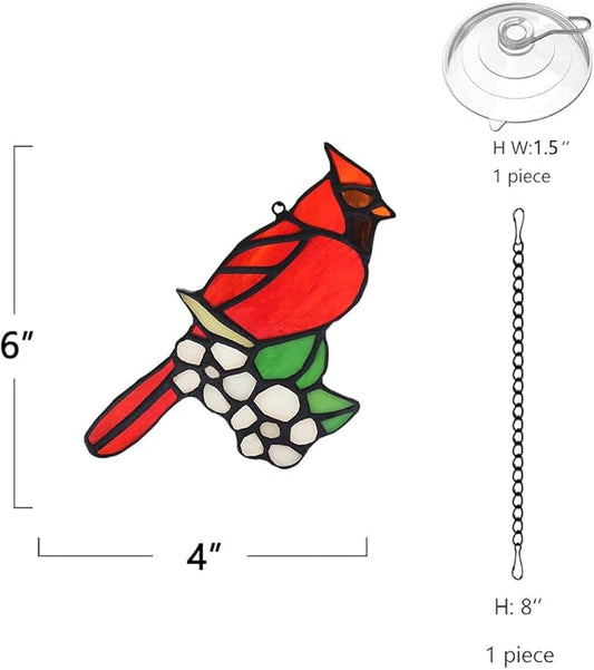 BOXCASA Cardinal Bird Gifts Stained Glass Window Hanging,Red Birds Cardinals Decor Suncatcher for Window,Cardinal Memorial Gift for Loss of Loved One,Cardinals Gifts for Women Mom Grandma Nana