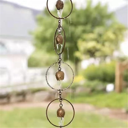 Hanging Rain Chain for Gutters,Metal Decorative Rain Catcher Gutter Chains with Bells,for Outside Garden Patio Home Wall Art Ornaments,Creates Soothing Sound (D)