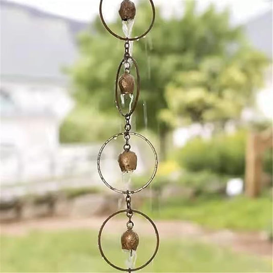 Hanging Rain Chain for Gutters,Metal Decorative Rain Catcher Gutter Chains with Bells,for Outside Garden Patio Home Wall Art Ornaments,Creates Soothing Sound (D)