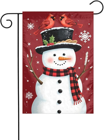 Gkyygk Snowman Red Winter Christmas Welcome Garden Flag 12x18 Inch Banners Small Yard Flag Burlap Farmhouse Outdoor Lawn Patio Decor