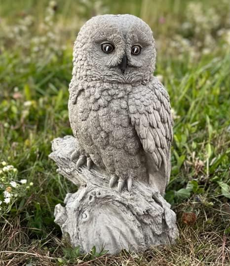 Gray owl Statue for Lawn and Garden Concrete owl Figurine Realistic Owl Sculpture Yard Art Decor Stone Owl Lover Gift
