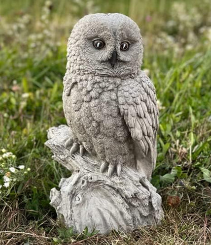 Gray owl Statue for Lawn and Garden Concrete owl Figurine Realistic Owl Sculpture Yard Art Decor Stone Owl Lover Gift