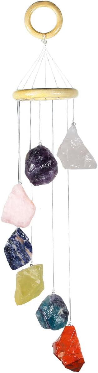 mookaitedecor 7 Raw Stones Rough Crystals Wind Chimes for Home Garden Decoration 17-21 Inches