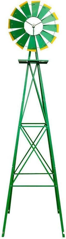8 Feet Ornamental Garden Windmill, Green and Yellow