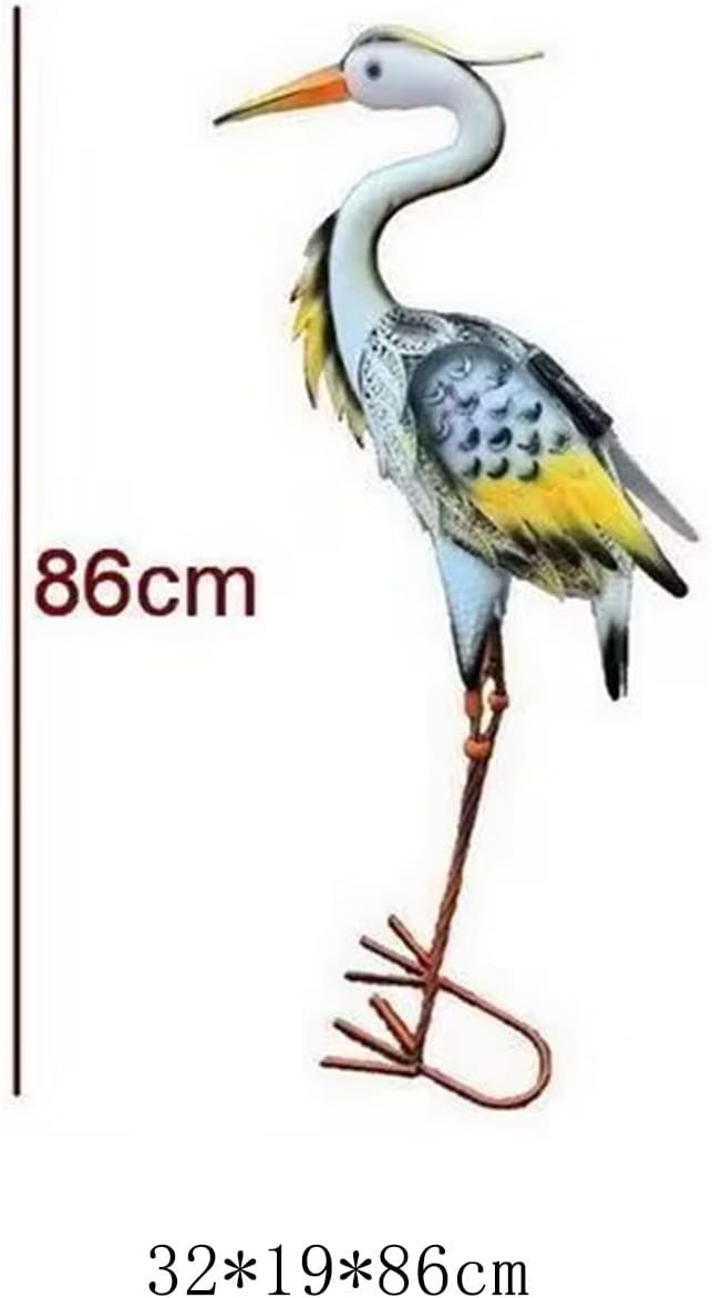 Garden Ornament Sculpture - Solar Powered Metal Garden Animal Statues, Hand Painted Solar Metal Heron, Decorative Bird Sculpture, Lawn Decor