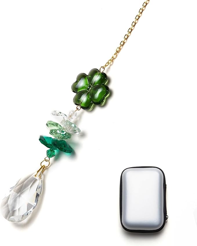 Matuna Four-Leaf Clover Crystal Suncatcher with Heart Prism Ball - Rainbow Maker Window Hanging Ornament for Car, Home, Garden (Silver)