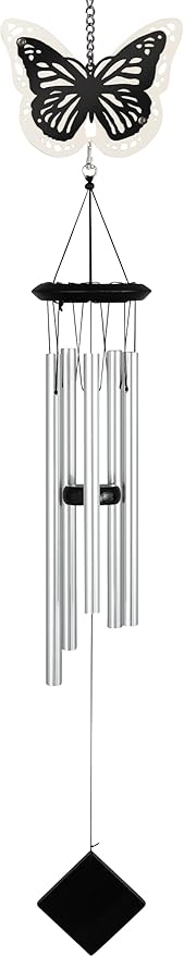 Carson 36"" Butterfly Two-Toned Wind Chime - Black and White Chime - Butterfly