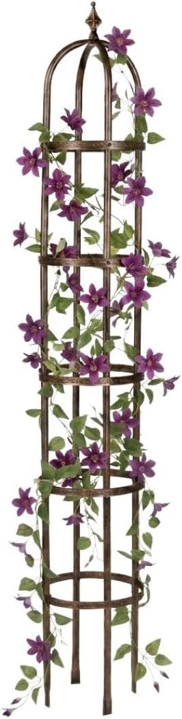 Plow & Hearth Metal Garden Obelisk | Indoor/Outdoor | Powder-Coated Steel | Trellis for Climbing | Floral Pattern | 11" Dia. x 8'H | Bronze