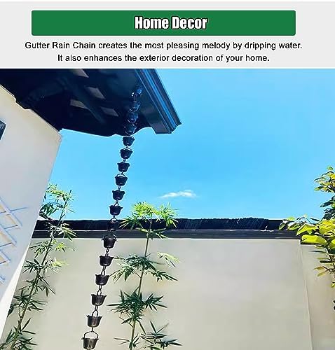 Decorative Rain Chains Waterfall, Copper Rain Chain Extra Long, Black Rain Catcher Garden Ornament, Rain Chains Waterfall for Downspout/Gutters, Household Rainwater Diverter (3.2m/9.8 ft)