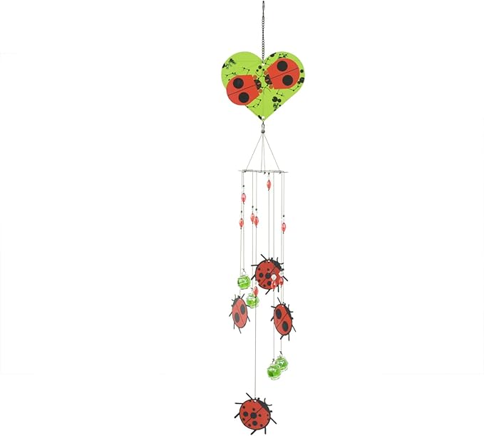 Red Carpet Studios Wind Chimes - Charley Harper Mid Century Modern Spiral Wind Chime Garden Gift, 30.25" Long, Ladybug Lovers