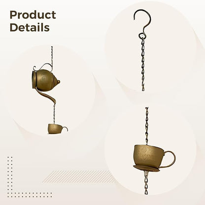 Iron Vintage Tea Cup Wind Chimes with Bells, Metal Rain Drum for Outdoor Garden, Teapot Shape Decoration