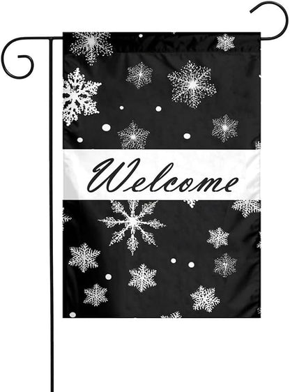 Gkyygk Winter Snowflake Christmas Welcome Garden Flag 12x18 Inch Double Sided Small Burlap Banners Yard House Decor for Men Women