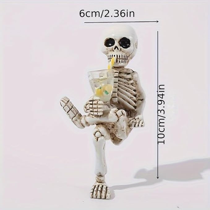 Halloween Skeleton Flowerpot Decoration, Weather Resistant Resin Garden Statue (Yellow Cup)