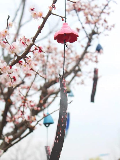 Cherry Blossom Small Japanese Wind Chimes Outdoor, Handmade Pendants Wind Bells, Cast Iron Wind Chimes for Outside with Soothing Melodic Tones for Garden Patio Balcony Home Décor, Pink