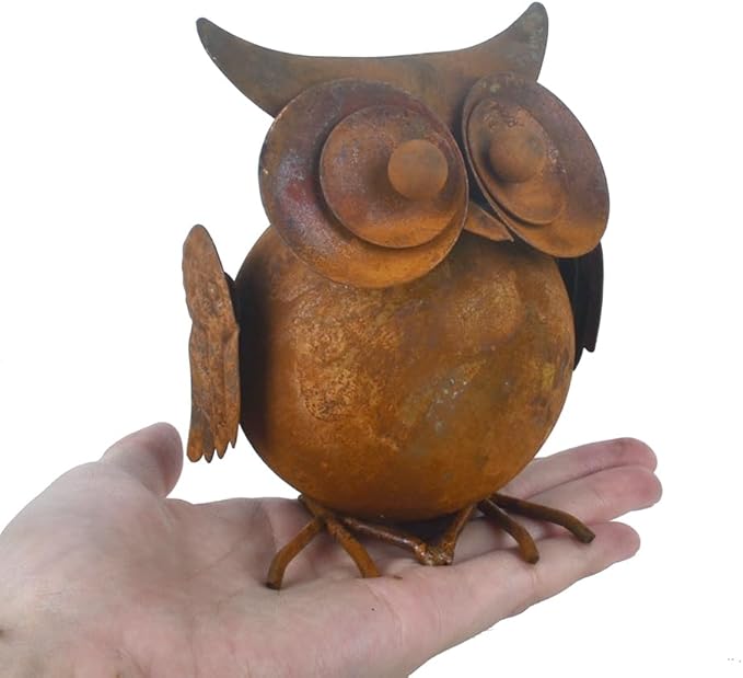 2pcs Small Owl Ornament Rusty Metal Owl Figurine Garden Statues Indoor Outdoor Decorative Sculptures