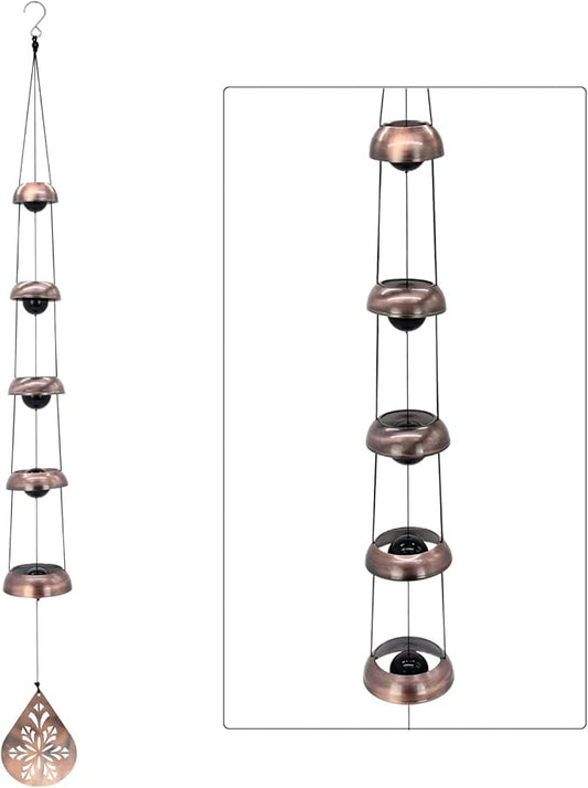 36" Copper Temple WindChimes with 5 Bells, Melodious Zen Feng Shui Wind Bells for Outside, Memorial Wind Chime Sympathy Gift with Unique Teardrop Mandala Sail, Decorative Garden Decor for Yard Patio