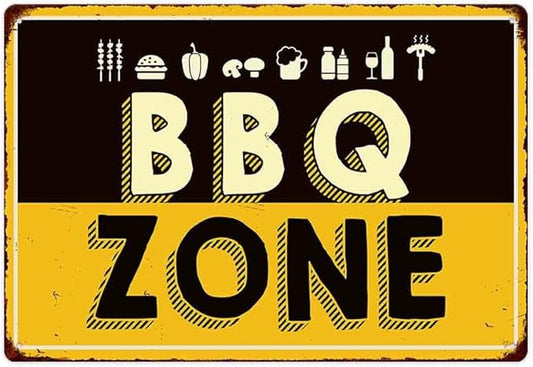 SCAZOMV BBQ Zone Vintage Retro Tin Sign Outdoor Sign Bar Wall Decor Outdoor Pool Backyard Signs 8"X12"