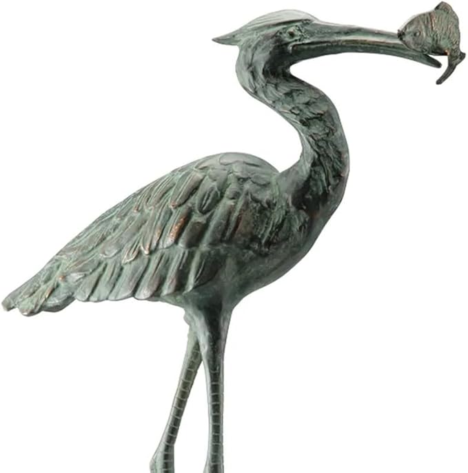 SPI Home 50606 Garden Single Crane Eating Fish Sculpture