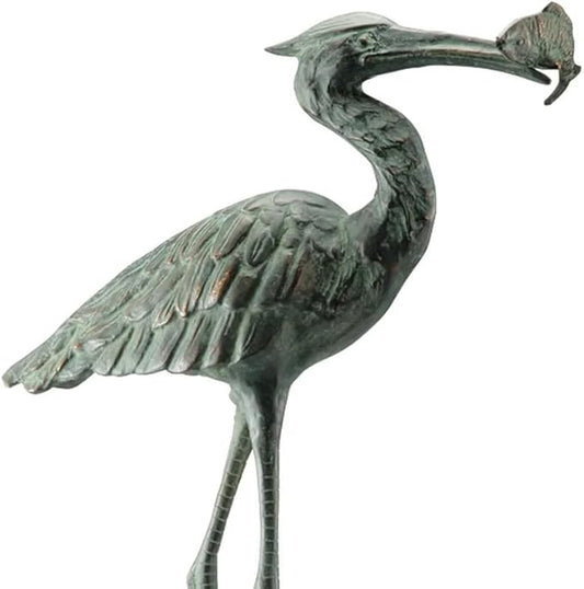 SPI Home 50606 Garden Single Crane Eating Fish Sculpture