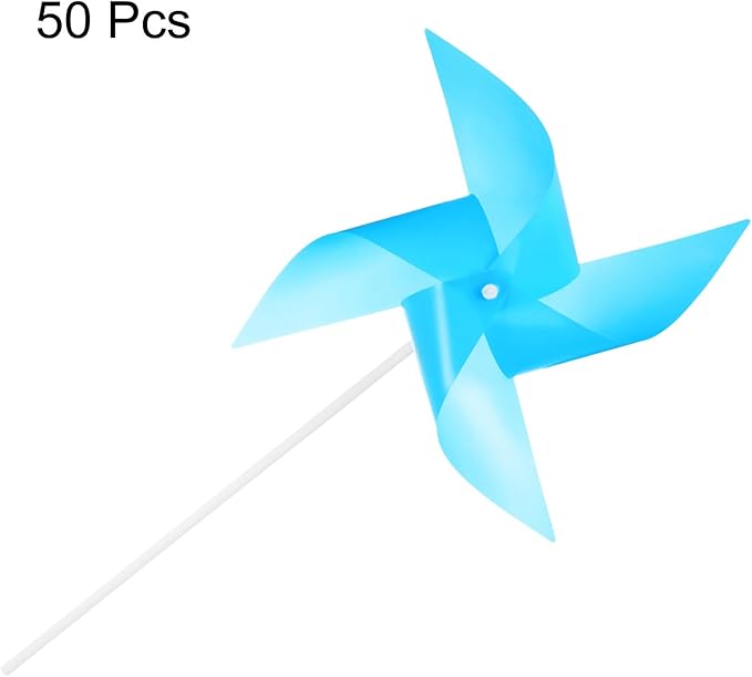 HARFINGTON 50pcs Windmills for The Yard Garden 17" x 11" 4 Leaves Pinwheels Wind Mills Spinners Windproof Waterproof Bird Devices with Stakes for Patio Decor, Light Blue
