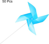 HARFINGTON 50pcs Windmills for The Yard Garden 17" x 11" 4 Leaves Pinwheels Wind Mills Spinners Windproof Waterproof Bird Devices with Stakes for Patio Decor, Light Blue