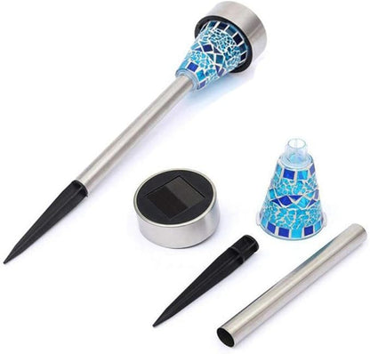 6-Pack Solar Mosaic Border Lawn Garden Lights, LED Mosaic Stake Lights Pathway Landscape Lighting for Patio Walkway Driveway Outdoor Christmas Garden Home Decoration (Blue)