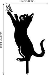Yard Ornaments, Garden Outdoor Statues Animal Stakes, Metal Black Cat Stake Garden Garden Statue, Garden Stakes Decorative for Yard Decor and Lawn Ornaments (C)