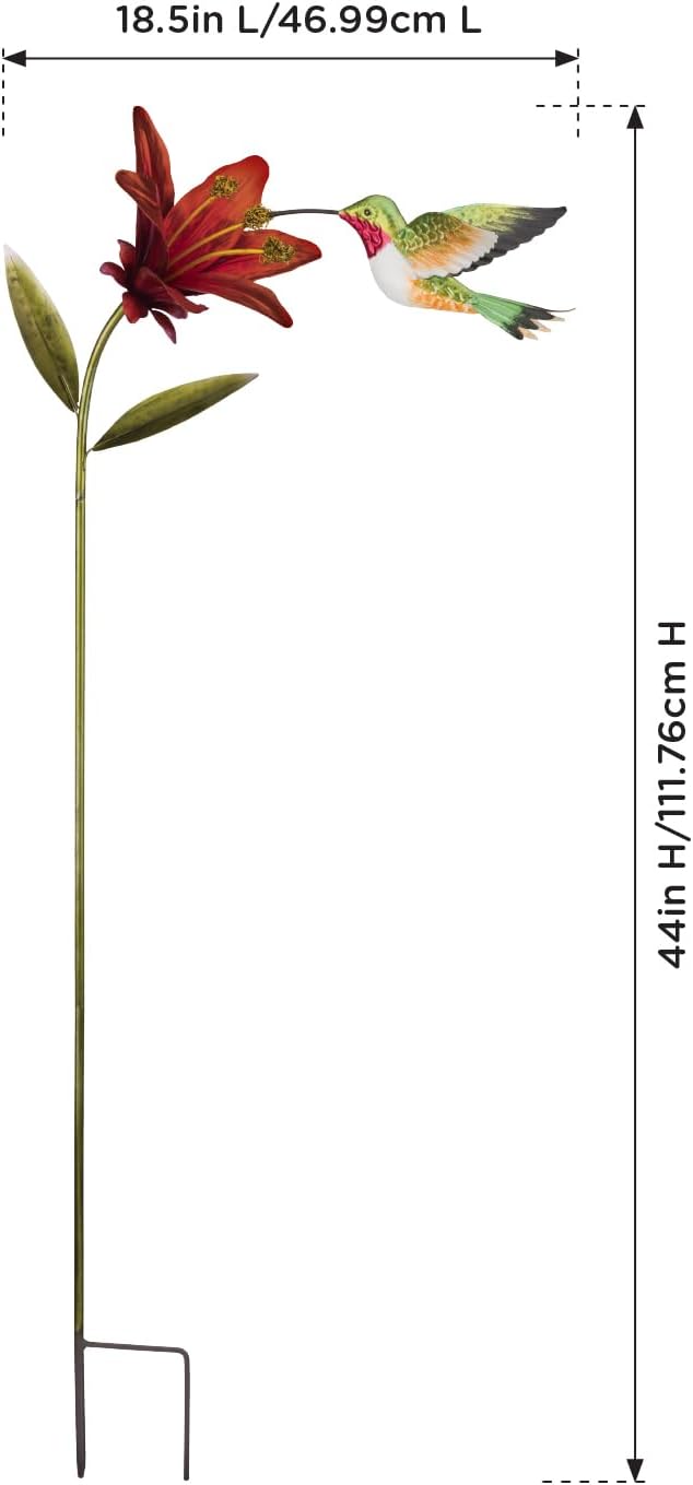 Regal Art & Gift Hummingbird Flower Garden Stake - Decorative Handcrafted Metal Sculpture, Elegant Outdoor Art for Patio, Lawn & Garden Décor - Ruby Throated