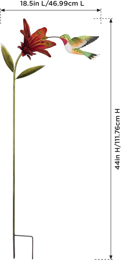 Regal Art & Gift Hummingbird Flower Garden Stake - Decorative Handcrafted Metal Sculpture, Elegant Outdoor Art for Patio, Lawn & Garden Décor - Ruby Throated