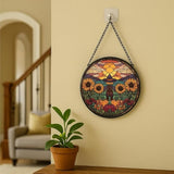 Stained Glass Window Hanging Scarecrow Sunflower and Pumpkin Sun Catchers Panel for Indoor Decorative Display for Mom, Wife, Lovers, Festive