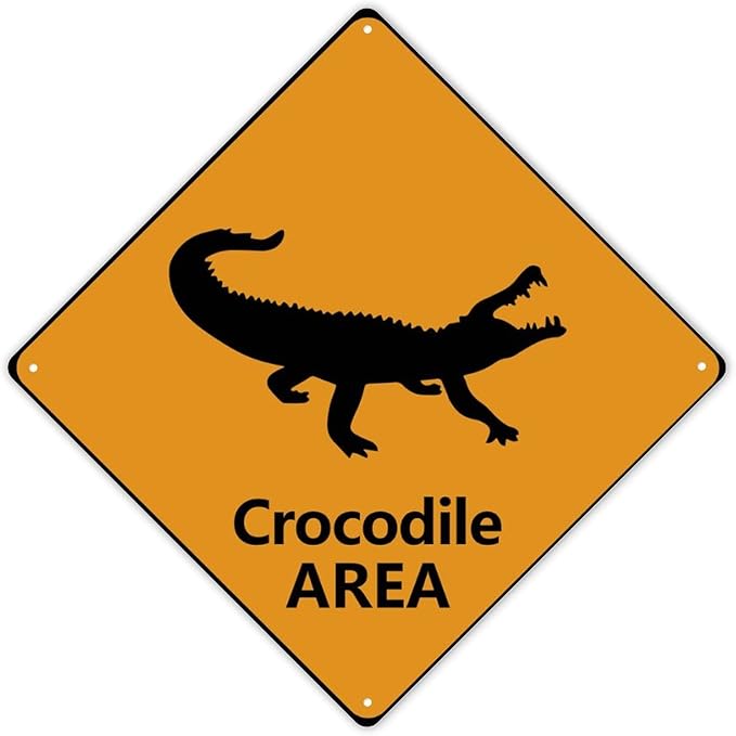 Warning Crocodile Area Aluminum Metal Sign Ocean Animal Caution Crossing Xing Street Sign Yellow Diamond Shape Funny Metal Sign For Indoor Outdoor 10x10in