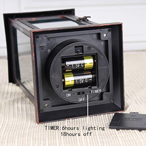 Decorative LED Lantern 15" - Flameless Candle, Bronze Plastic, Timer